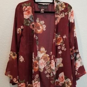 Polly & Esther Sheer Floral Kimono